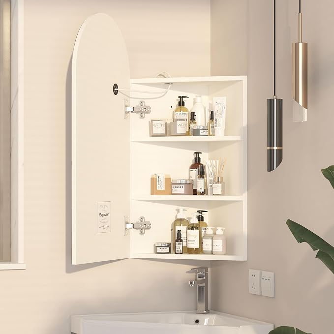 16x31 Inch White Lighted Corner Medicine Cabinet - Image 3
