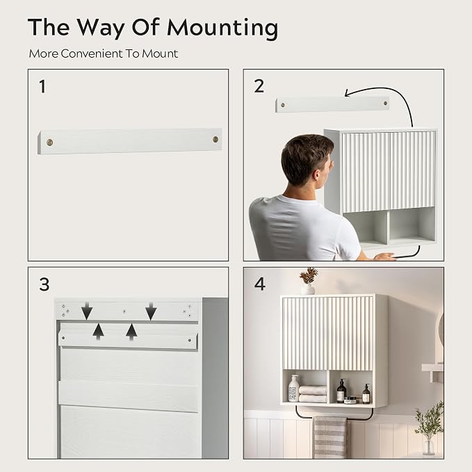 Bathroom Wall Cabinet, Fluted Wooden Medicine Cabinet Storage - Image 6