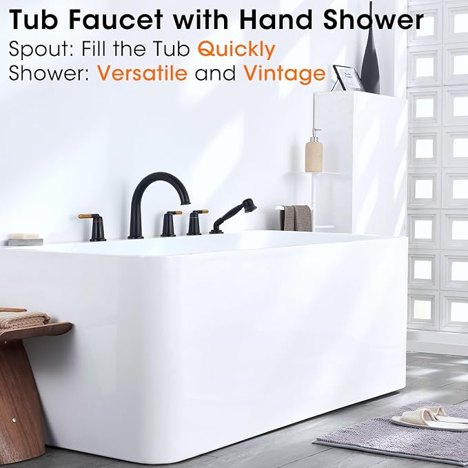Black & Rose Gold Roman Bathtub Faucet Set - Image 2