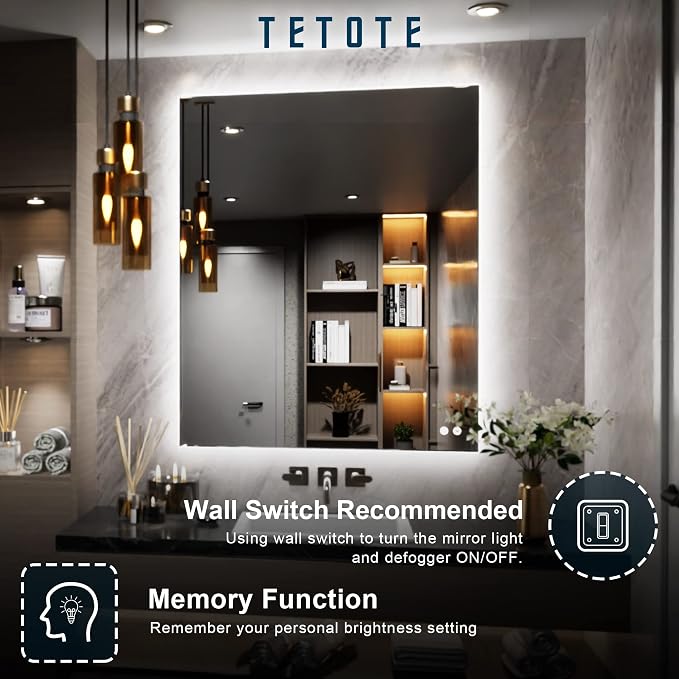 TETOTE 30x36 Inch LED Backlit Bathroom Mirror - Image 5