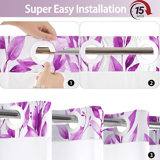 No Hook Shower Curtain and Liner Set, Bath Curtain Sets - Image 7