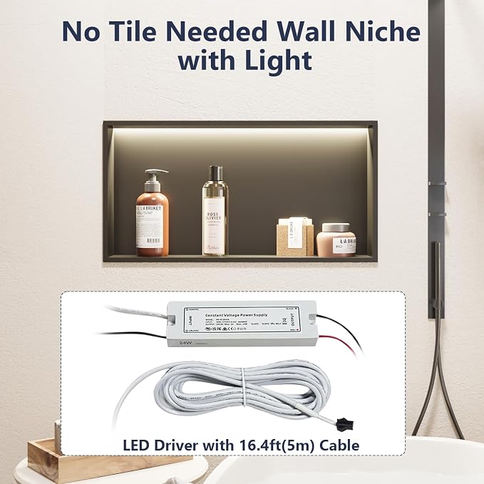 LED Shower Niche 24" x 12", Stainless Steel No Tile Needed Wall Niche - Image 6