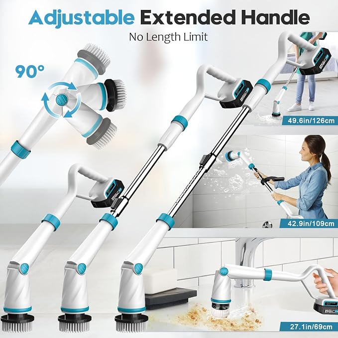 1500RPM Electric Spin Scrubber, 8 Brush Heads Electric Scrubber - Image 4