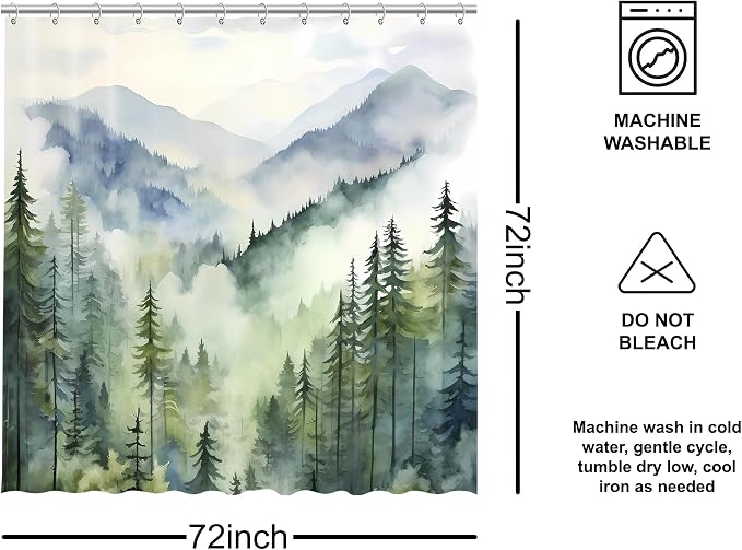 Coveted Goods Mountain Forest Shower Curtain 72” x 72”, Waterproof Polyester - Image 5