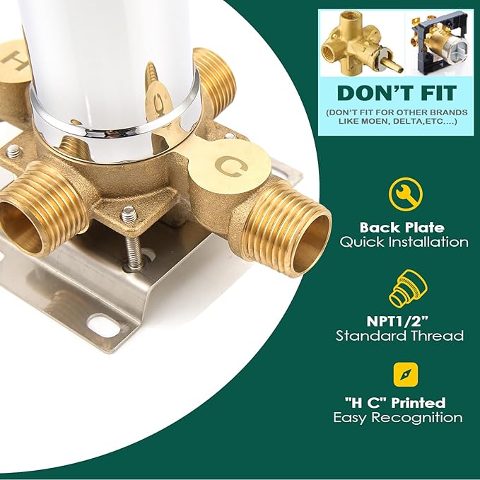 2 Way Shower Diverter Valve, All Metal Single-Handle Trim Kit Pressure Balance - Image 3
