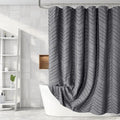 Extra Long Grey Boho Shower Curtain 96 Inch Grey Tufted Chevron Striped Fabric by TURKIO