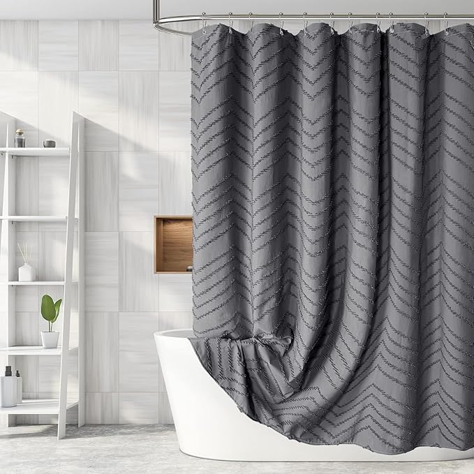 Boho Gray Shower Curtain Tufted Chevron Striped Shabby Chic Textured Cloth by TURKIO