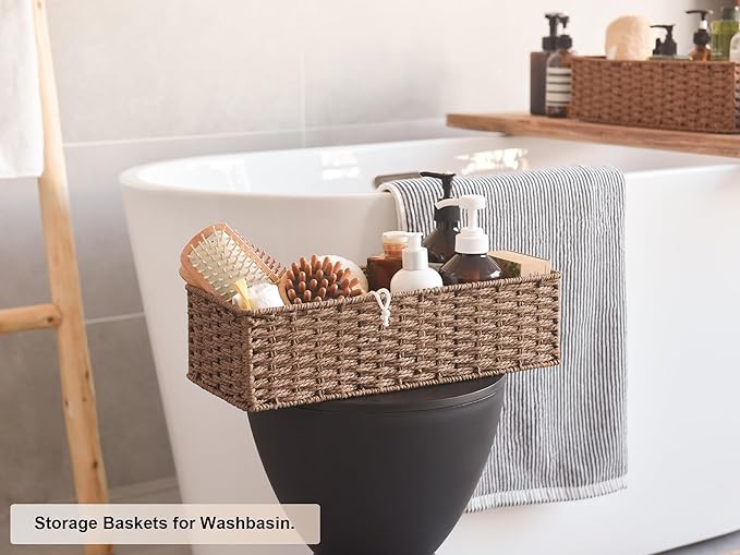 StorageWorks Round Paper Rope Toilet Tank Topper Basket, Wicker Basket - Image 5