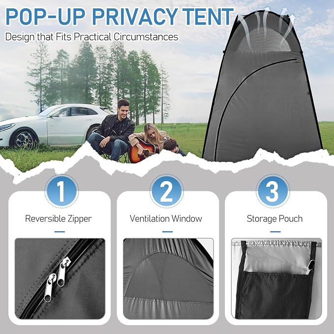Pop Up Privacy Shower Tent, Portable Outdoor Bathroom Toilet Changing Dressing - Image 6