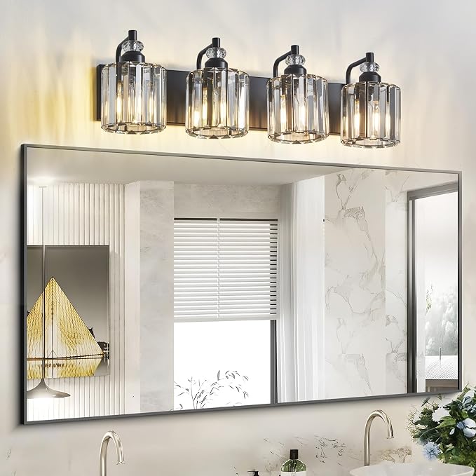 4-Light Black Bathroom Light Fixtures Over Mirror Modern Vanity Lights Crystal - Image 3