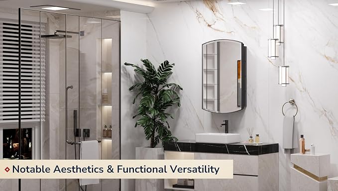 Keonjinn Black Medicine Cabinet 16 x 26 Inch, Surface Mount or Recessed - Image 8