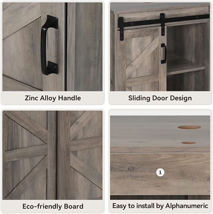 24-inch Barn Door Bathroom Vanity, Farmhouse Style Standing Pedestal Cabinet - Image 3