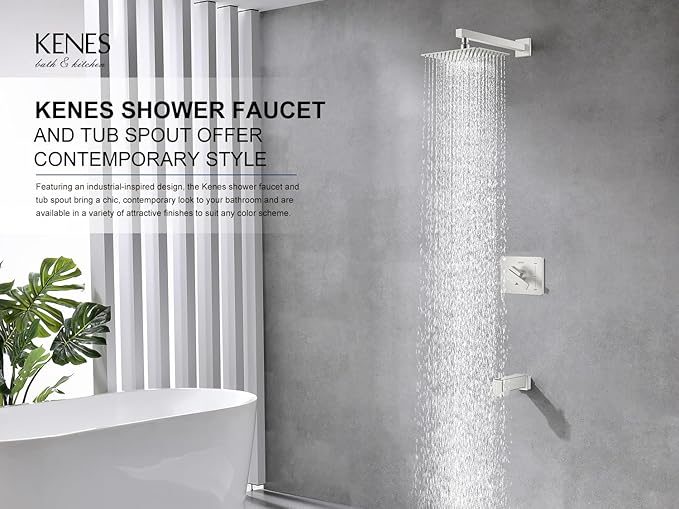 KENES Brushed Nickel Tub Shower Faucet Set Complete, Tub and Shower Trim Kit - Image 2