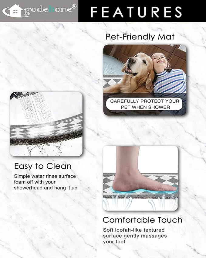 godehone Shower Mats Non Slip Without Suction Cups, PVC Loofah Bathroom Mats - Image 3