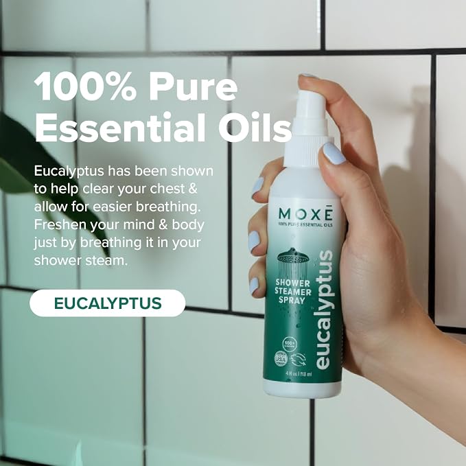 MOXĒ Eucalyptus Oil Shower Mist, Spa Steam Spray, Certified Natural 100% - Image 4