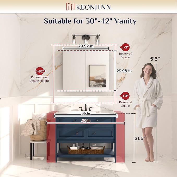 Keonjinn 30 x 26 Inch Bathroom Medicine Cabinet - Image 6