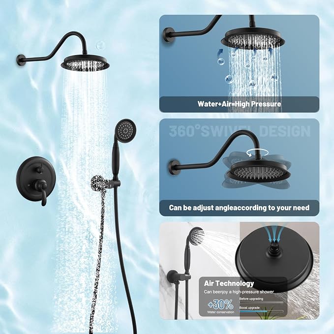 Antique Shower Head Faucet Set, Matte Black Vintage Wall Mount Shower Faucets - Image 4