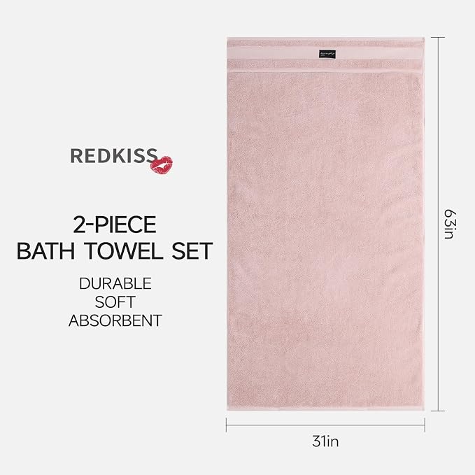 REDKISS 2 Pack Large Bath Towels Set, 100% Cotton, 31x63 in, Heavyweight 760G - Image 2