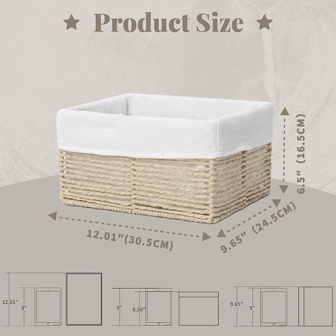 GYASVWU Hand-Woven Paper Rope Storage Baskets, Rectangular Wicker Baskets - Image 3