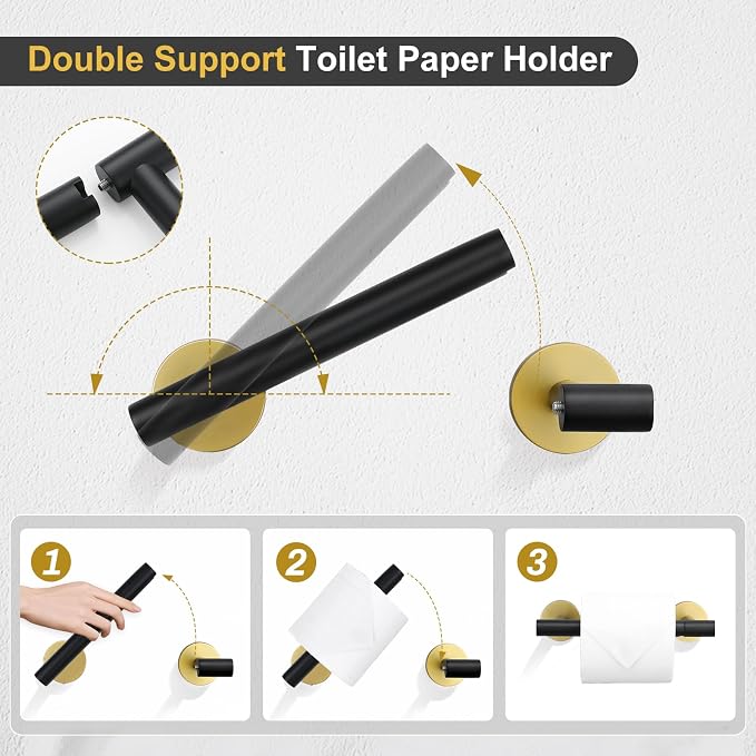 TQKAG 8-Pieces Bathroom Hardware Set Black and Gold SUS304 Stainless Steel Bath - Image 4