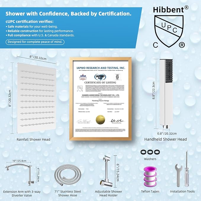 Hibbent All Metal CUPC Certified 8'' Rainfall Shower Head, Dual Shower Head - Image 4