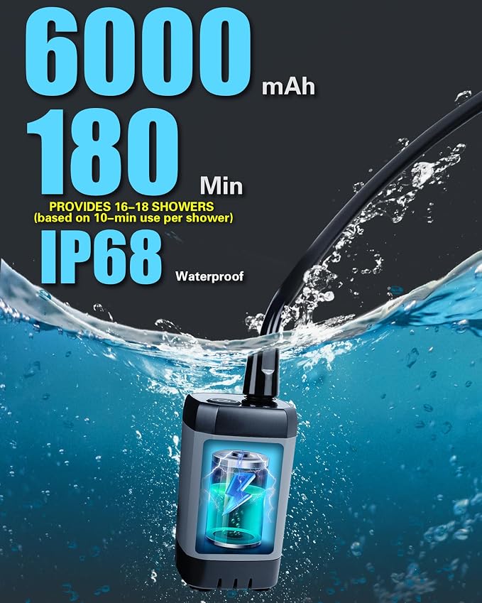 Beviliu Portable Shower for Camping, 6000mAh Rechargeable Camping Shower - Image 2