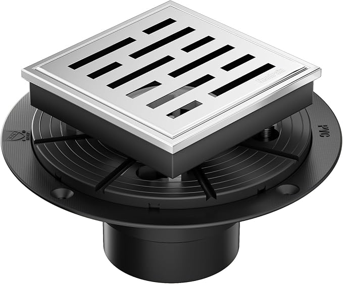 Neodrain Square Shower Drain, 4 inch Stainless Steel 304 Grate and PVC Drain by Neodrain