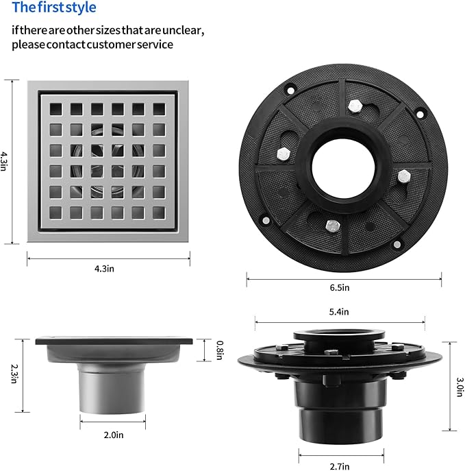 Shower Drain, Chrome 4 inch Square Shower Floor Drain - Image 6