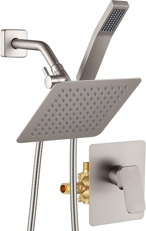 All Metal Shower Faucet Set, Dual Square Shower Head System by G-Promise