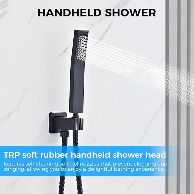 10" Matte Black Rainfall Shower Faucet Set - Image 5