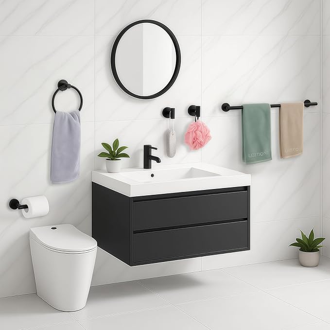 5-Piece Matte Black Bathroom Hardware Set, Towel Racks Set - Image 2