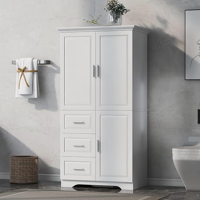 Tall Wide Storage Cabinet with 3 Doors, 3 Drawers, and Adjustable Shelves - Image 4