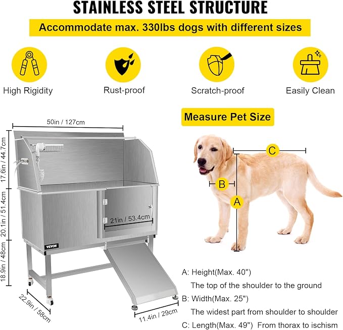 VEVOR Dog Grooming Tub, Professional Stainless Steel Tub Rated 330LBS Load - Image 3