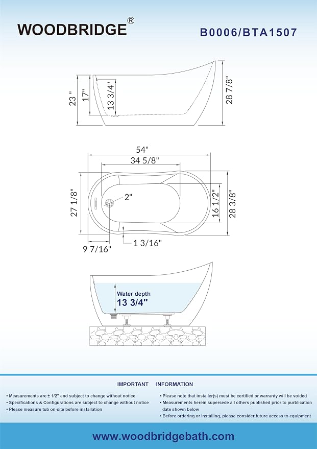 WOODBRIDGE 54" Freestanding White Acylic Soaking Bathtub - Image 6