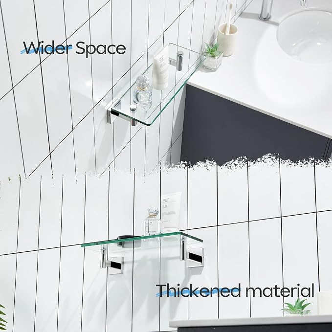 KOKOSIRI Bathroom Shelves Wall Mounted Floating Glass Shelf Polished Stainless - Image 4
