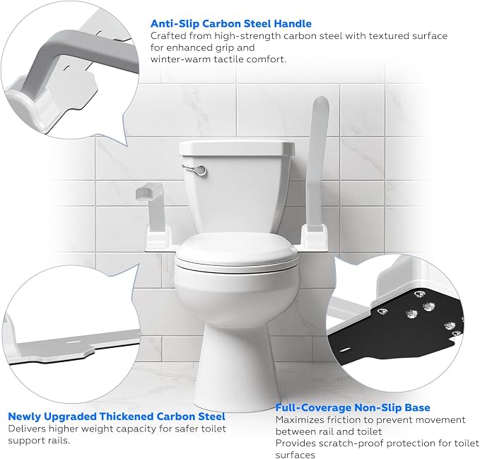 Toilet Safety Rails for Seniors, 500lb Heavy-Duty Toilet Safety Frame, 60° - Image 4