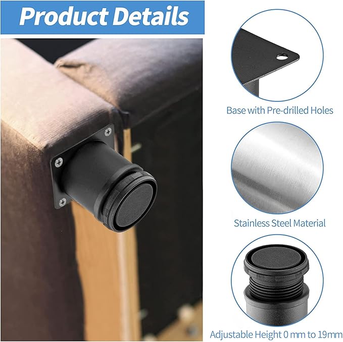 3 Inch Metal Furniture Legs Stainless Steel Adjustable Legs Black Metal Legs - Image 3