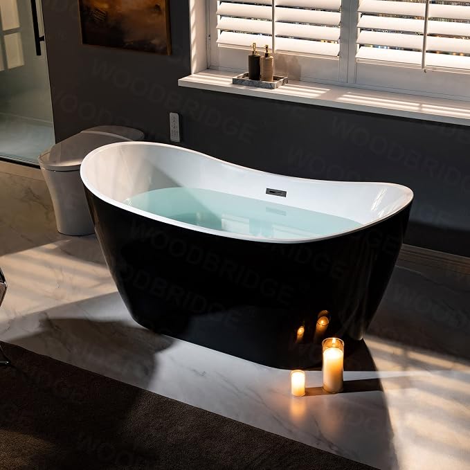 WOODBRIDGE 59" Acrylic Freestanding Bathtub Contemporary Soaking Tub, BTA1816-MB - Image 10