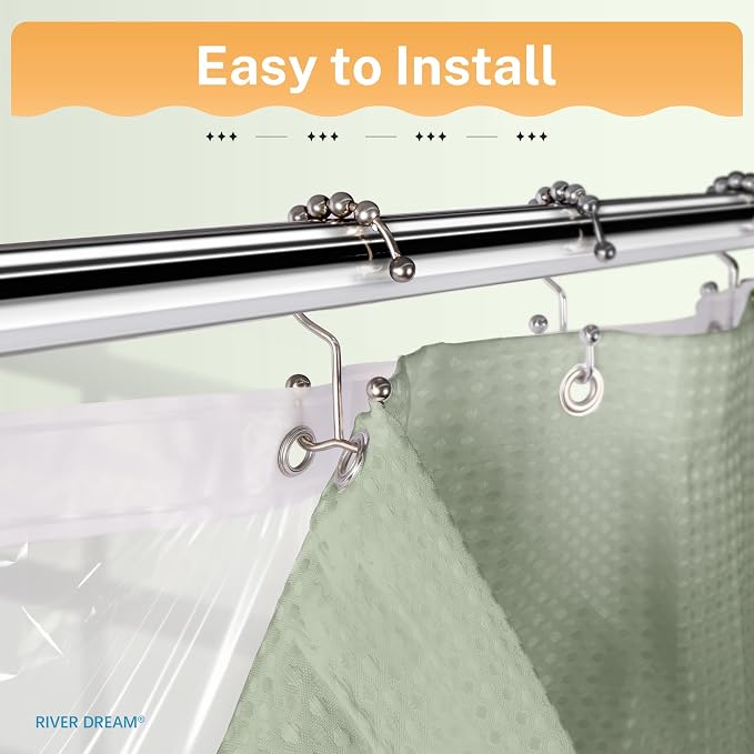 River Dream 3 in 1 Shower Curtain Set, Extra Long Waffle Fabric Shower Curtain - Image 2
