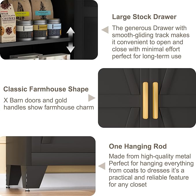 61H Metal Storage Cabinet with 2 Doors and Adjustable Shelves, Farmhouse - Image 8