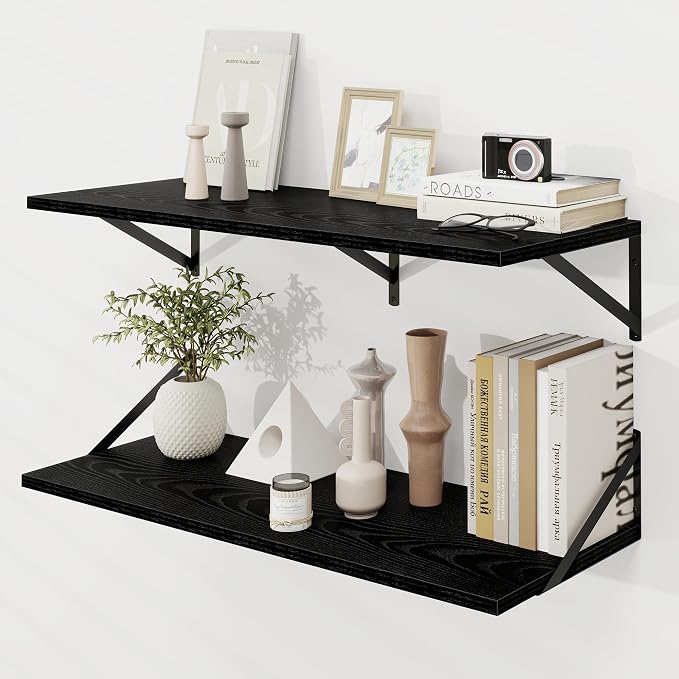 Dreamland Wall Shelves Black, Large Floating Shelf 12 * 36 inch Set of 2 Wall by Dreamland