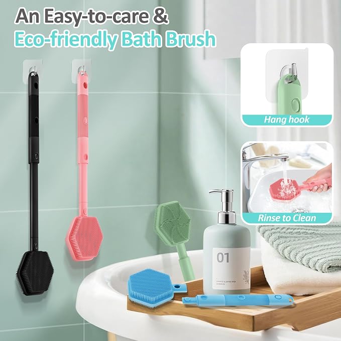 Silicone Back Scrubber & Soft Bath Glove 2PCS, 360° Anti-Slip Hand-fit Silicone - Image 9