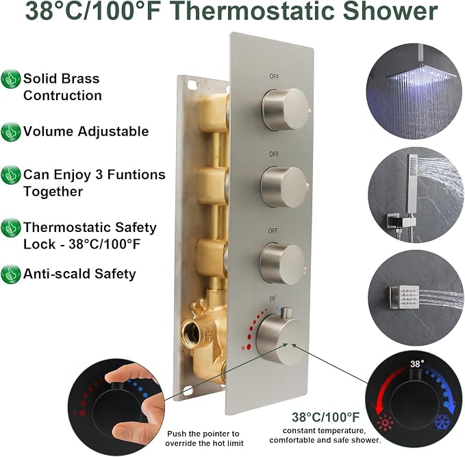 HOMEDEC 3 Way Shower Diverter Valve, 3 Outlets Multi Function Thermostatic - Image 3