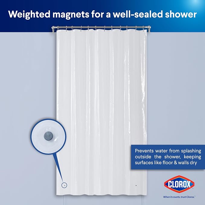 CLOROX Shower Curtain Liner, Premium Medium-Weight Durable Waterproof 6g PEVA - Image 8