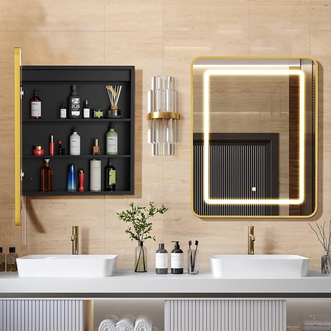 APRILSOUL 20X30 Inch Gold Bathroom Medicine Cabinet - Image 7