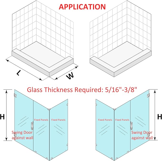 Shower Door Hardware Kit for Frameless Corner Shower Setup, Includes Hinges - Image 6