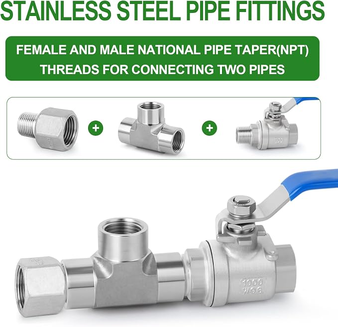 TAISHER 5PCS 304 Stainless Steel Pipe Fitting, 1/4" Male NPTx 1/2" Female NPT - Image 8