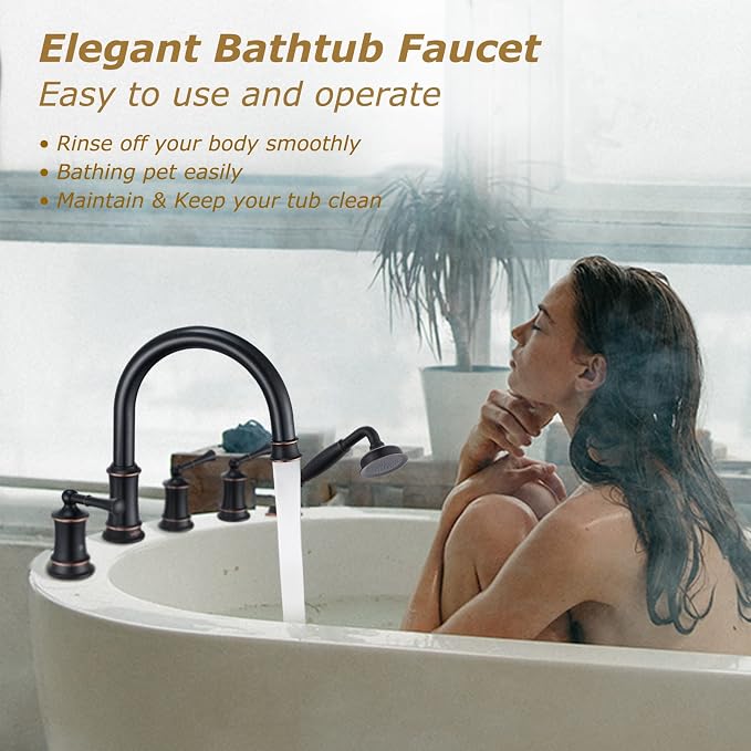 Roman Tub Faucet with Hand Shower, Antique Tub Shower Faucet Set with Valve - Image 6