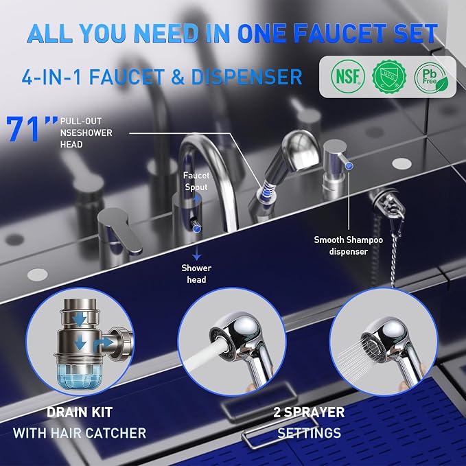 Dog Washing Station – 61 inch Professional 304 Stainless Steel Grooming Tub - Image 6
