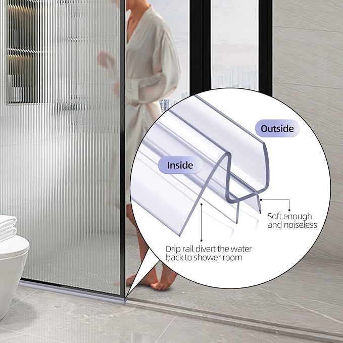 POZIA Shower Door Bottom Seal Frameless Glass Shower Door Seal Strip Clear - Image 5